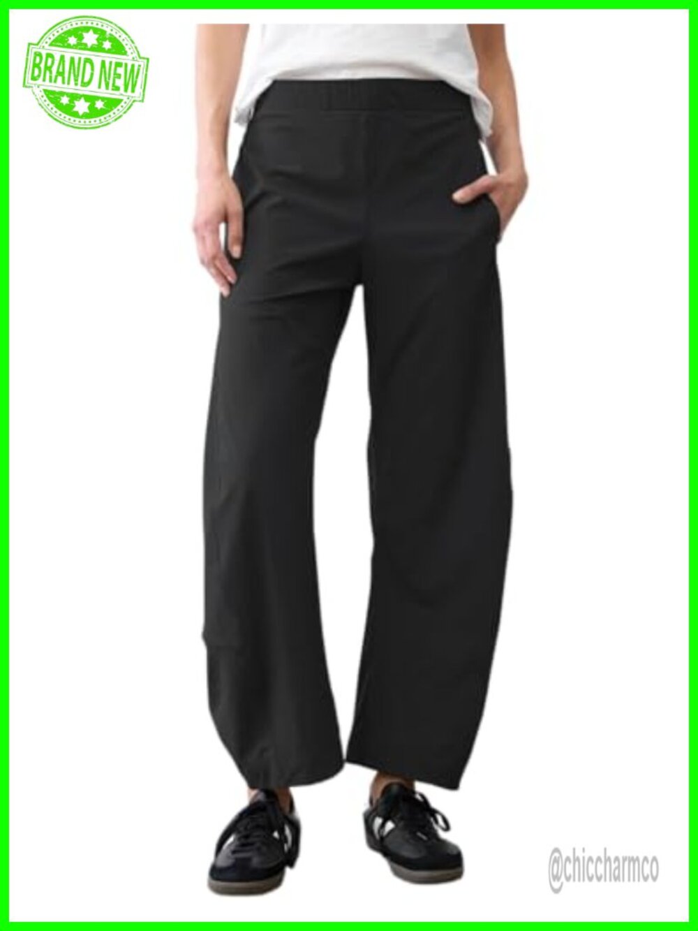 Women's Barrel Pants Wide Leg Loose Fit Ankle Pull-On Side Pockets